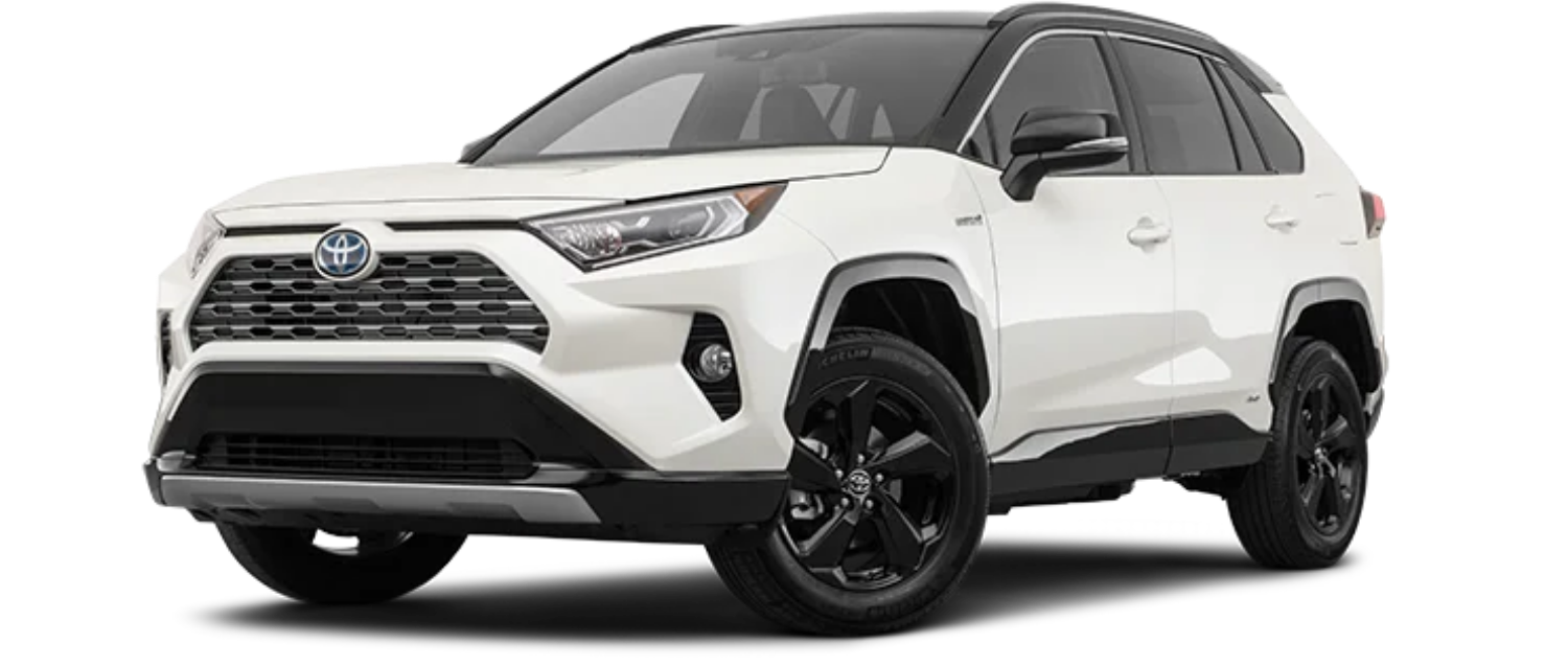 A white Toyota Rav4 shown from the front left hand corner