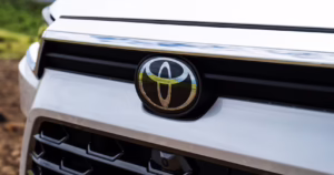 Toyota Badge shown on the front of an SUV