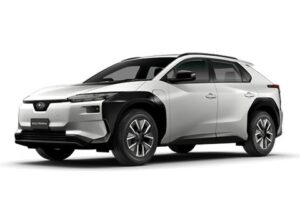 White 2026 electric Subaru Solterra showing Electric imports